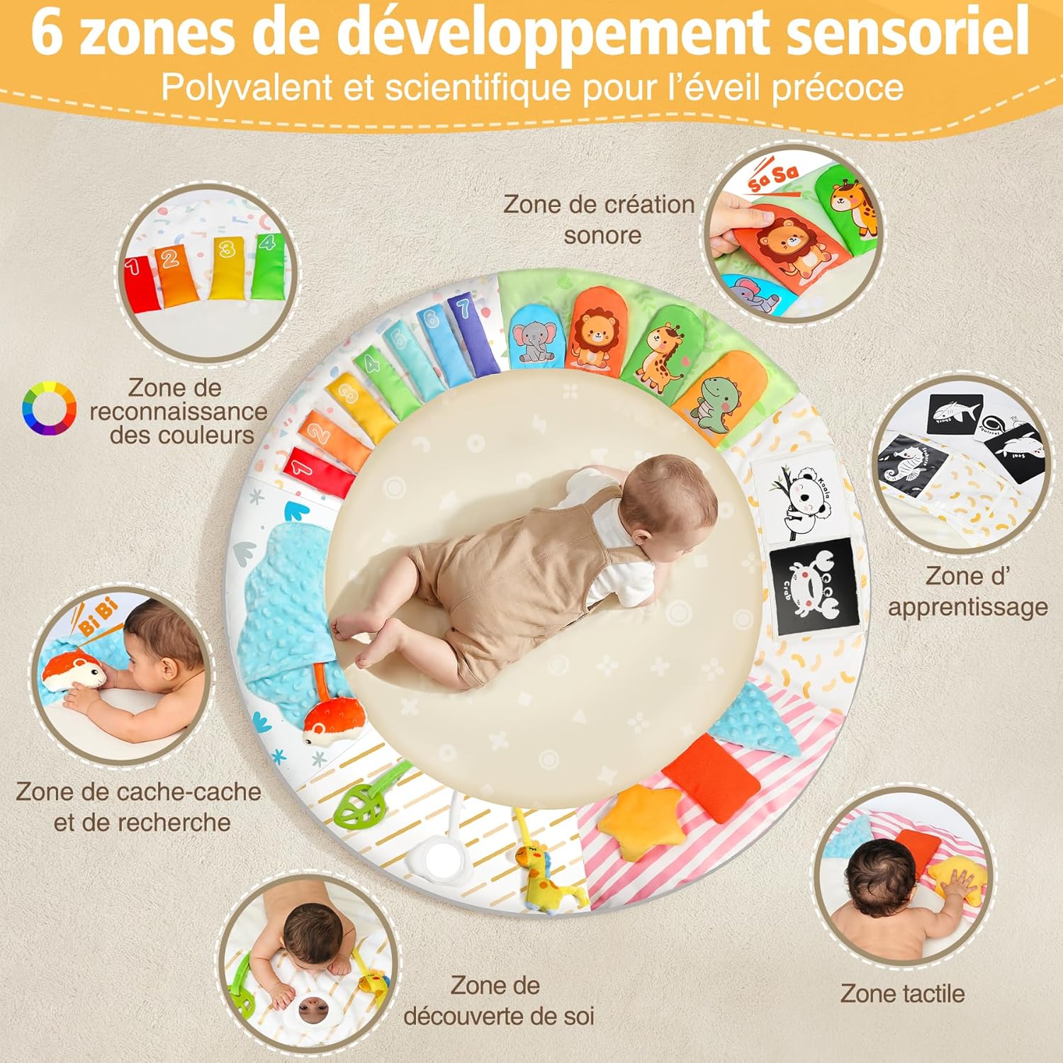Thumbnail 1 de URMYWO Tapis d’éveil bébé avec arche amovible et 5 jouets détachables (0-18 mois)