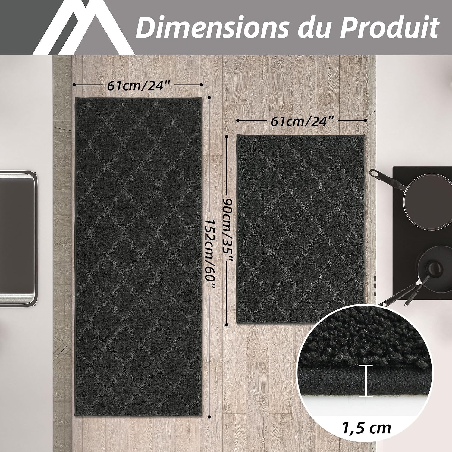 Detalle 2 de Tapis de cuisine COSY HOMEER 2 pièces, noir ⚙