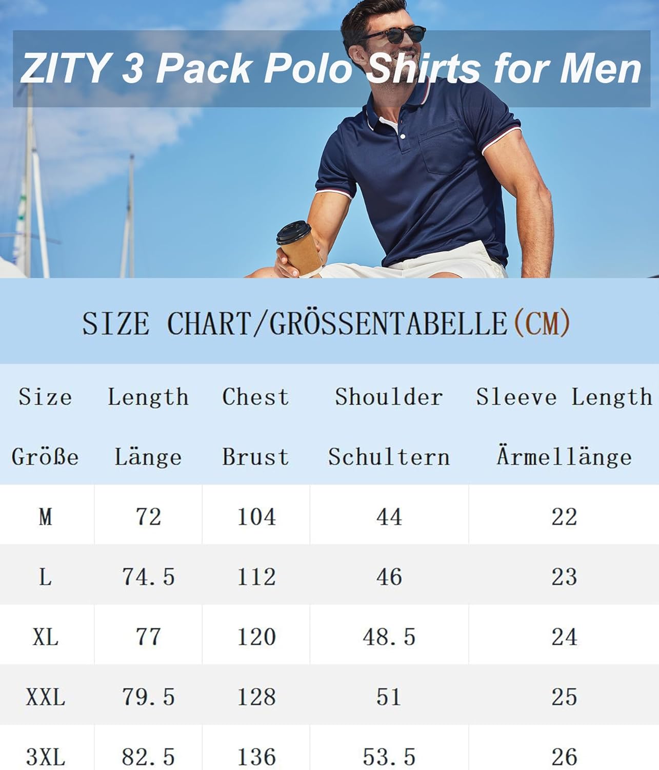 Thumbnail 3 de ZITY Polo Uomo Maniche Corte Pacco da 3 per Golf, Tennis ed Estate (magliette leggere e traspiranti)