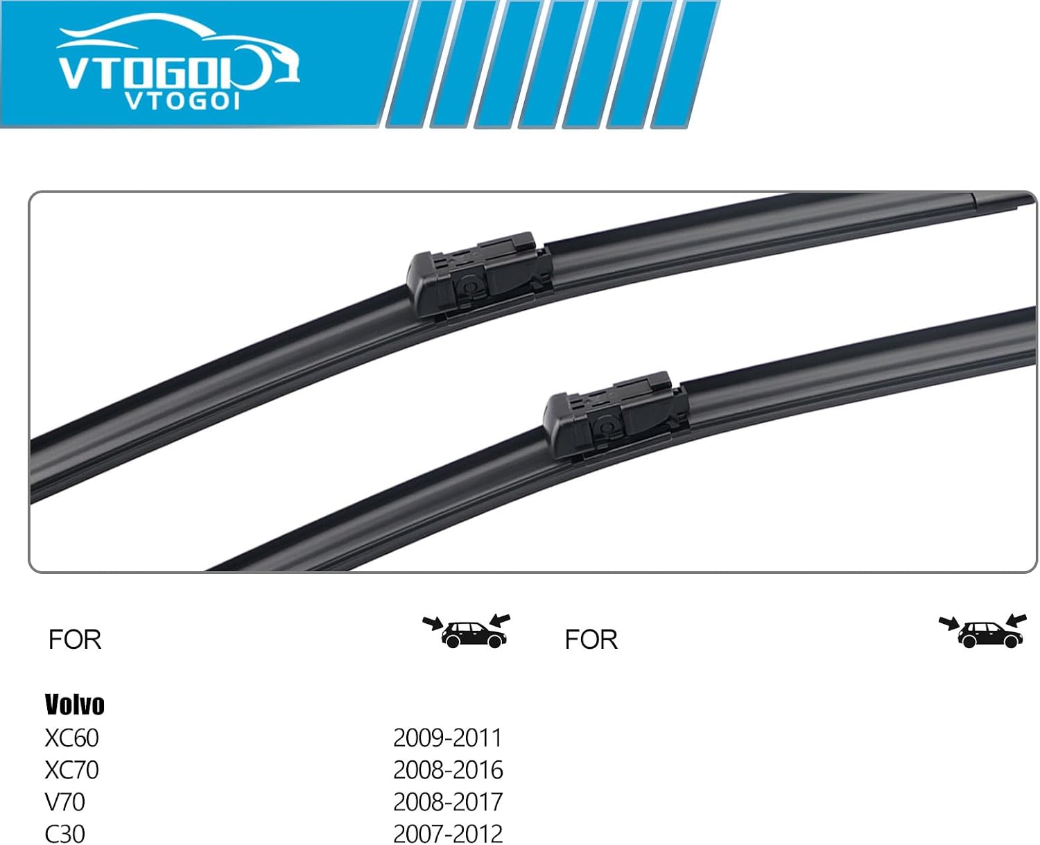 Thumbnail 2 de OEM Windshield Wiper Blades Replacement for Volvo XC60, XC70, V70, and C30 — All Weather, 3-Piece Set (26" + 20" + 15")
