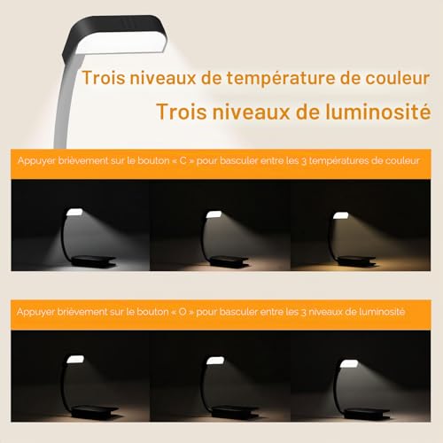 Thumbnail 1 de AdalyRoma Lampe de Lecture Rechargeable – Clipstrip 9 LED, 3 Températures et 3 Luminosités, 360° Rotation, Mini Veilleuse, Longue Autonomie
