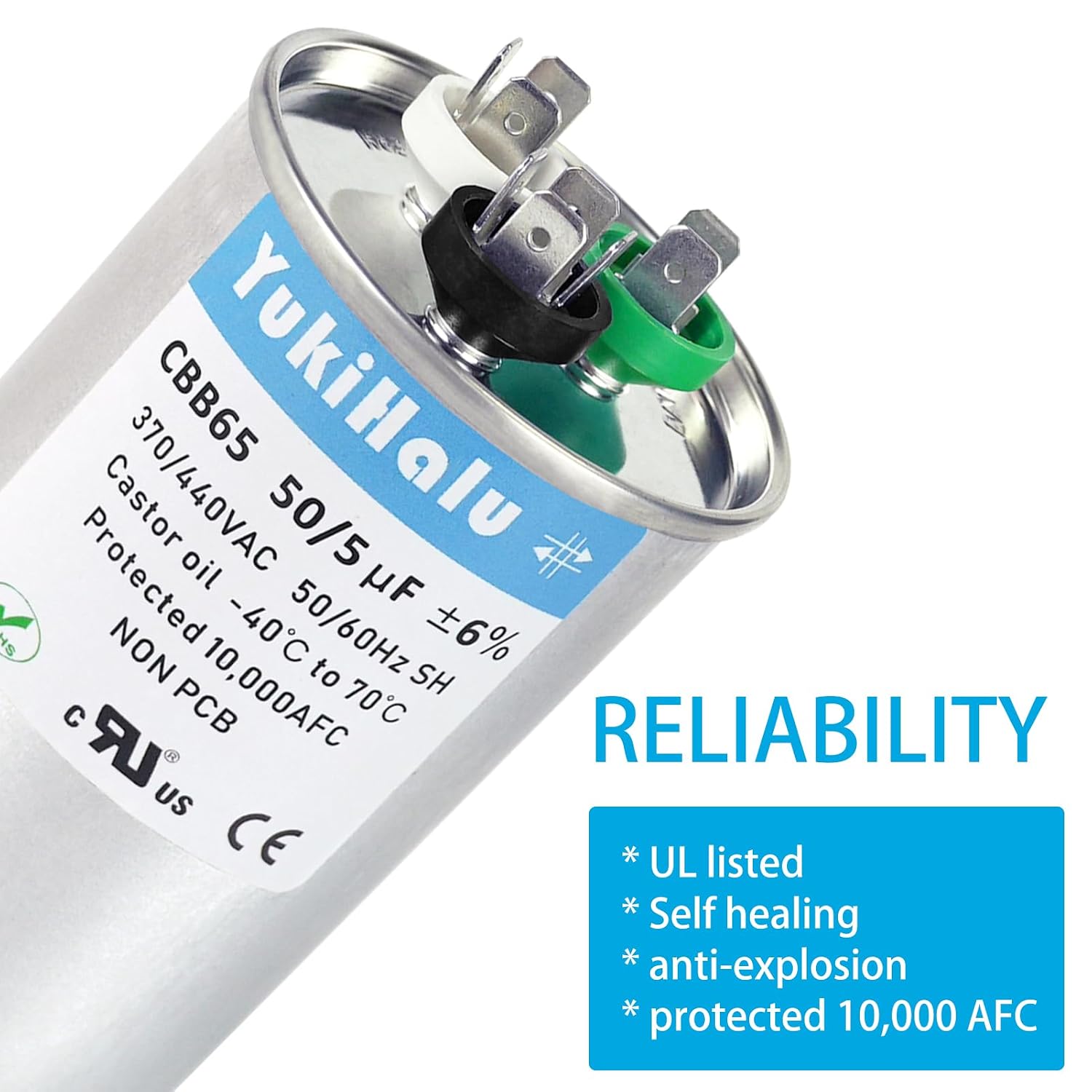 Thumbnail 5 de YukiHalu CBB65 50+5 uF Dual Run Capacitor, 370/440 VAC for HVAC