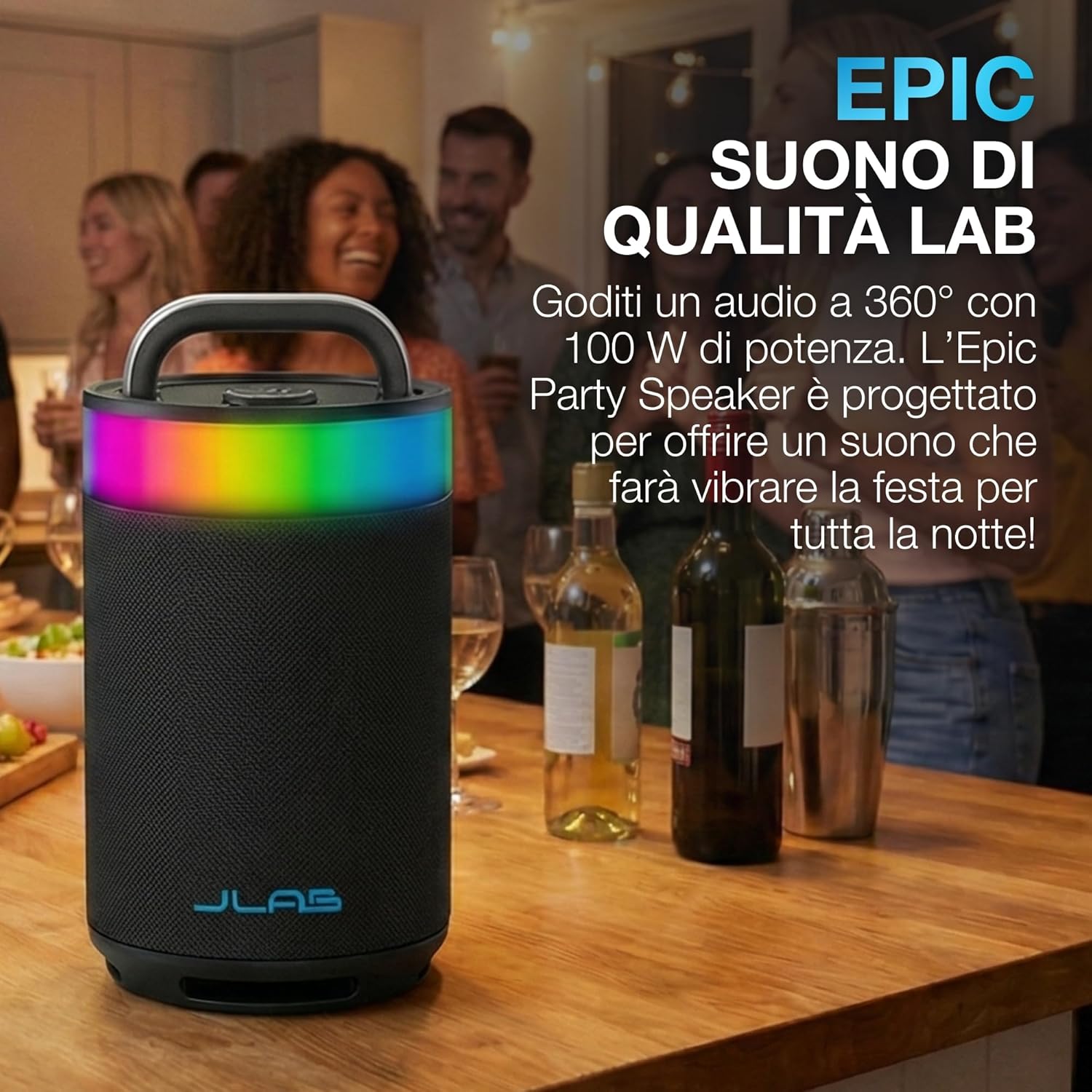 Thumbnail 1 de JLab Epic Party altoparlante Bluetooth portatile con suono 360°, luci RGB e IP56