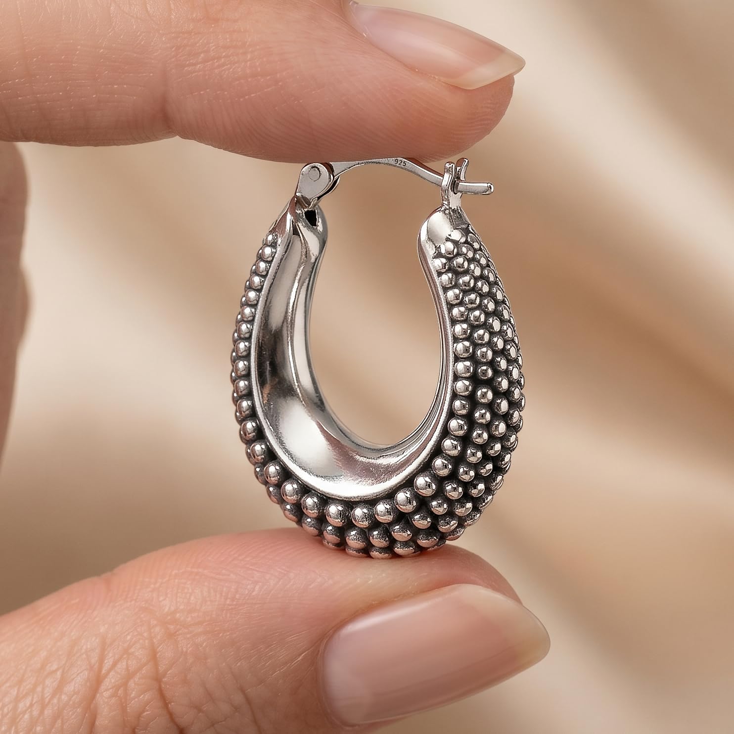 Detalle de LeCalla 925 Sterling Silber Hoop Ohrringe 27 mm