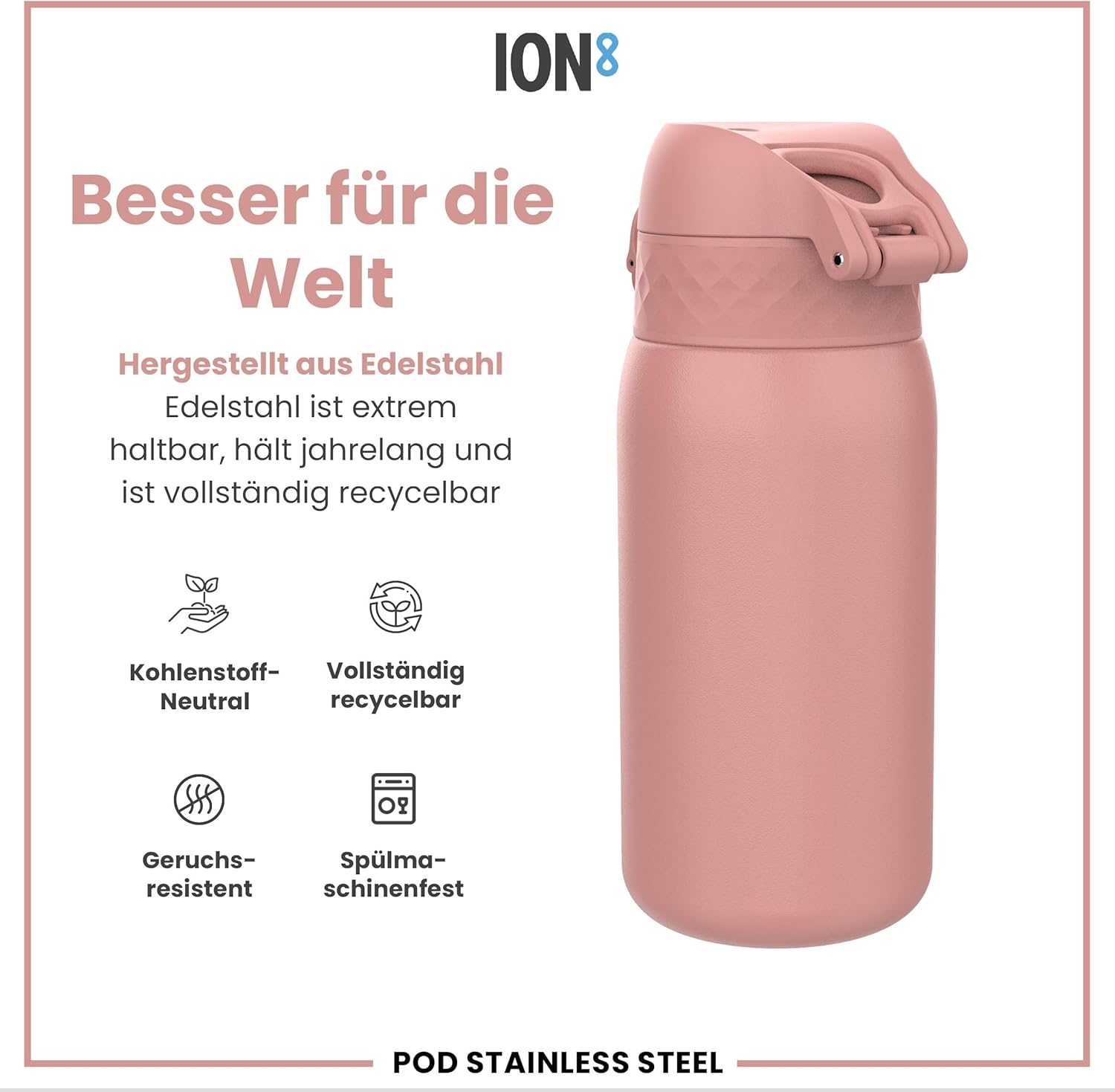 Detalle de ion8 Kinder Trinkflasche Edelstahl 400 ml – leicht, auslaufsicher und spülmaschinenfest