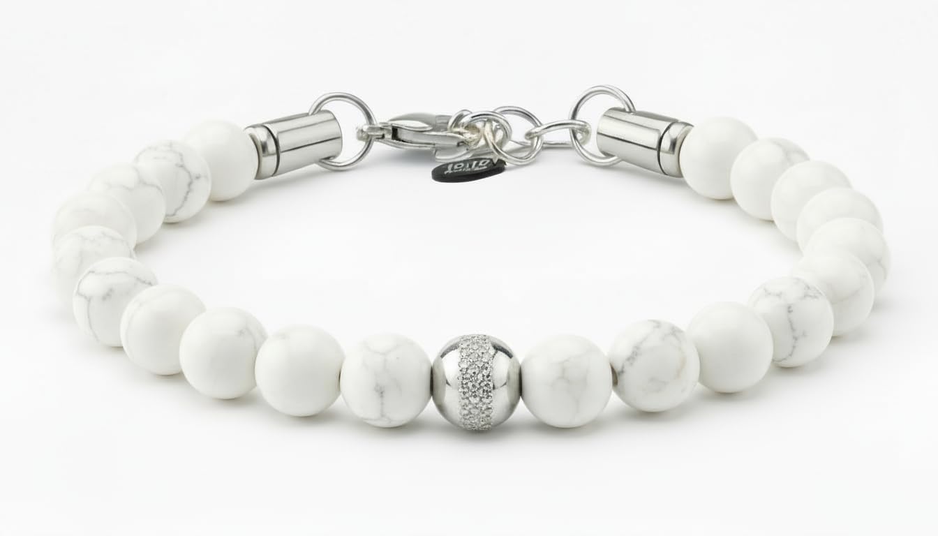 Thumbnail 5 de 10:10 Bracciale Uomo Pietre Naturali 8 MM – Aulite Bianca, Regolabile, Made in Italy