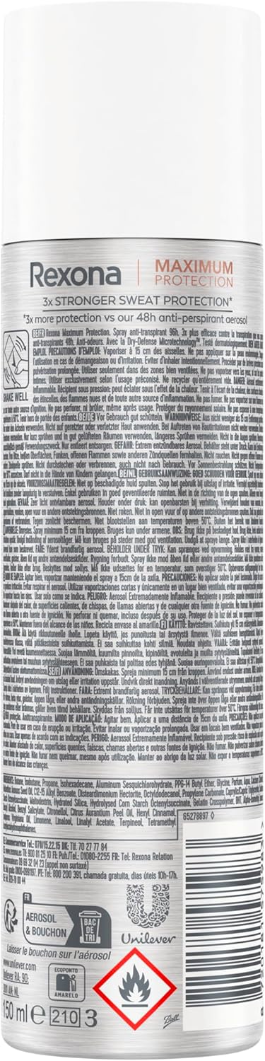 Detalle de Rexona Maximum Protection Déodorant Spray Anti-Transpirant Clean Scent 2x150 ml — 96 h de protection
