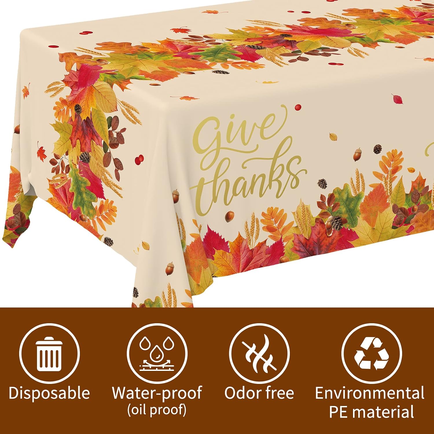 Detalle 2 de Gatherfun Thanksgiving Plastic Tablecloths, 3-Pack, 54" x 108" Leaf Print