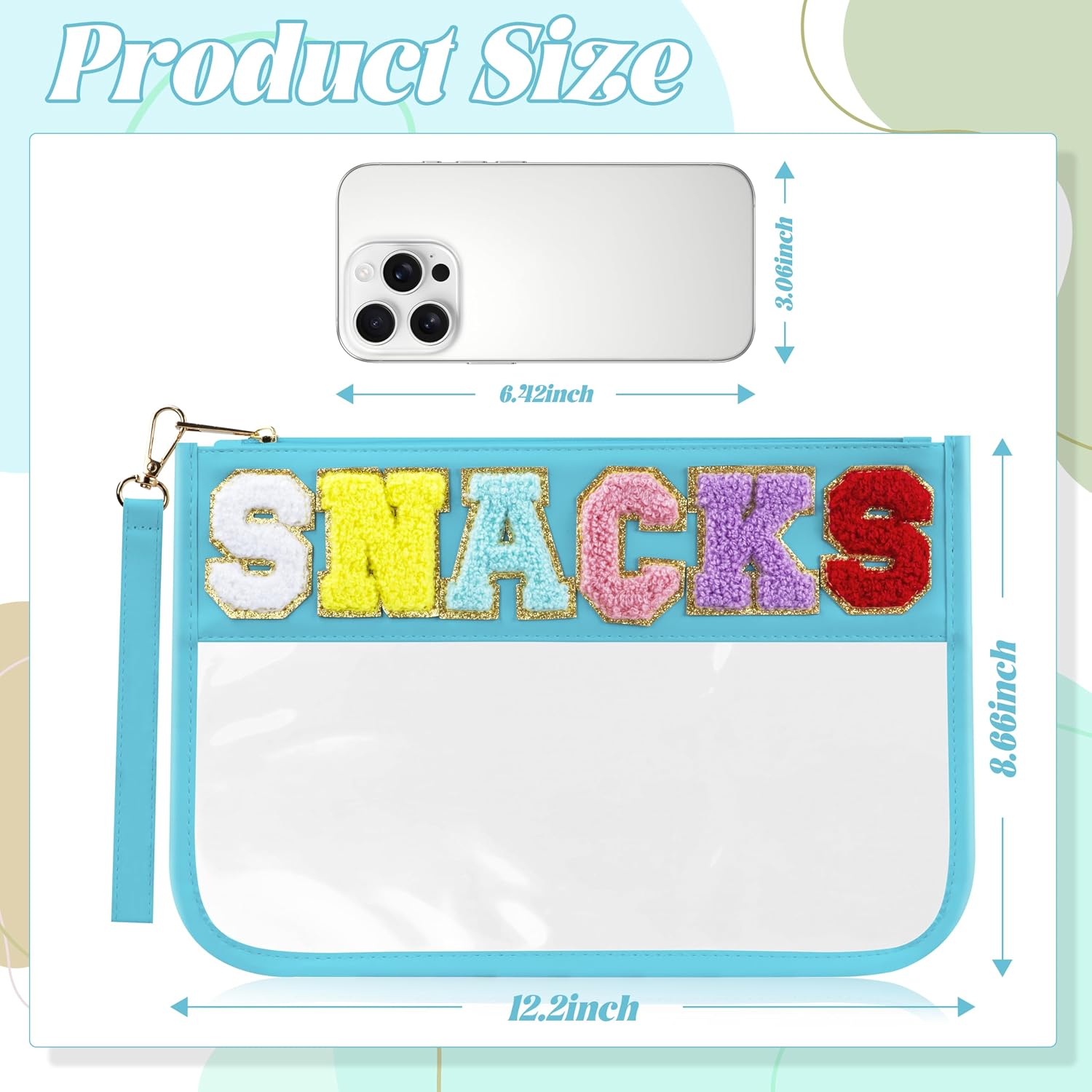 Thumbnail 1 de Buycard Snack Bag for Travel with Chenille Letter Patch – Preppy, Water-Resistant Pouch