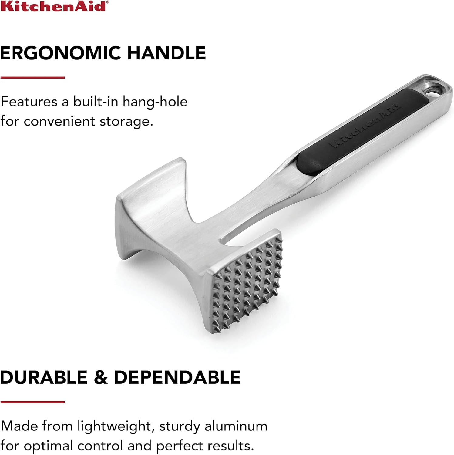 Detalle de KitchenAid Gourmet Multi-Sided Meat Tenderizer (Textured & Smooth) with Hang Hole, Black
