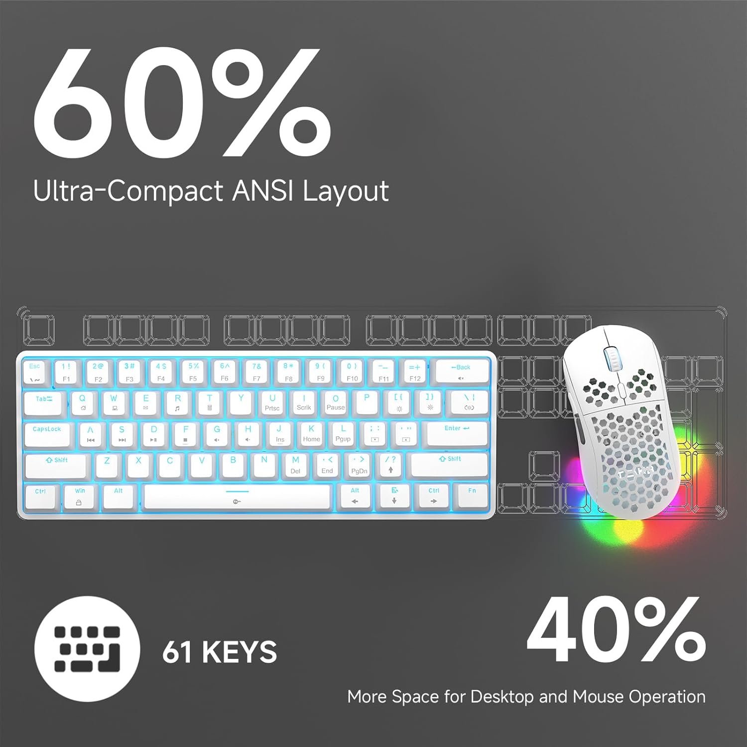 Thumbnail 5 de TMKB 60% Mechanical Gaming Keyboard (Red Linear Switches) — 61 Keys, Detachable USB-C, LED Backlight, Anti-Ghosting