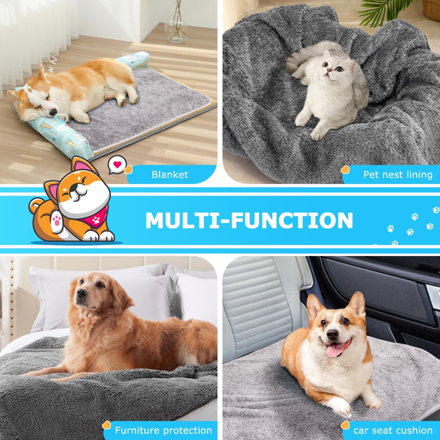 Thumbnail 6 de Nobleza set da 2 coperte per cani e gatti lavabili in pile, grigio scuro e grigio chiaro, 120×100 cm