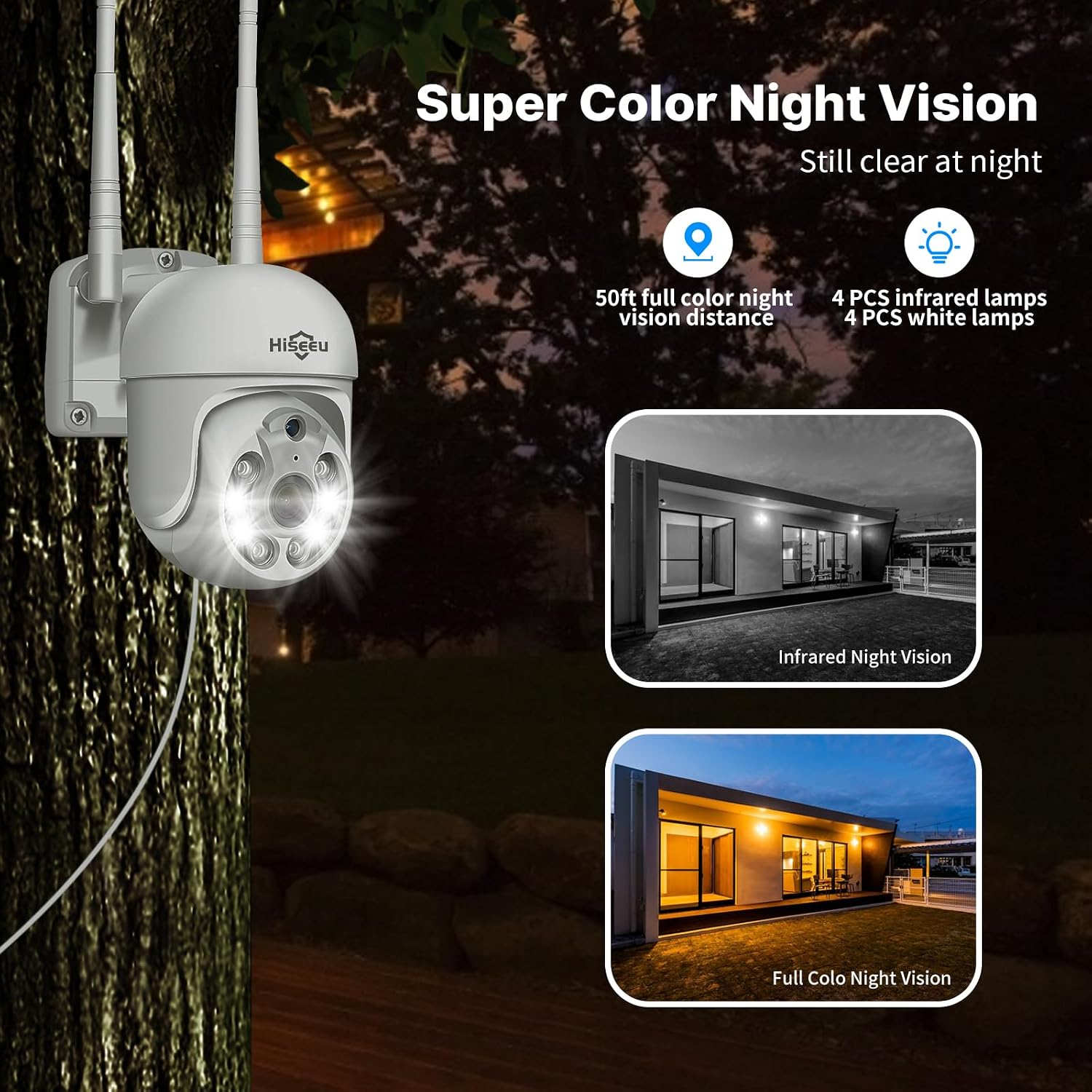 Thumbnail 5 de Hiseeu Kit videosorveglianza WiFi esterno 5MP con NVR 10CH, HDD 1TB e 4 telecamere PTZ