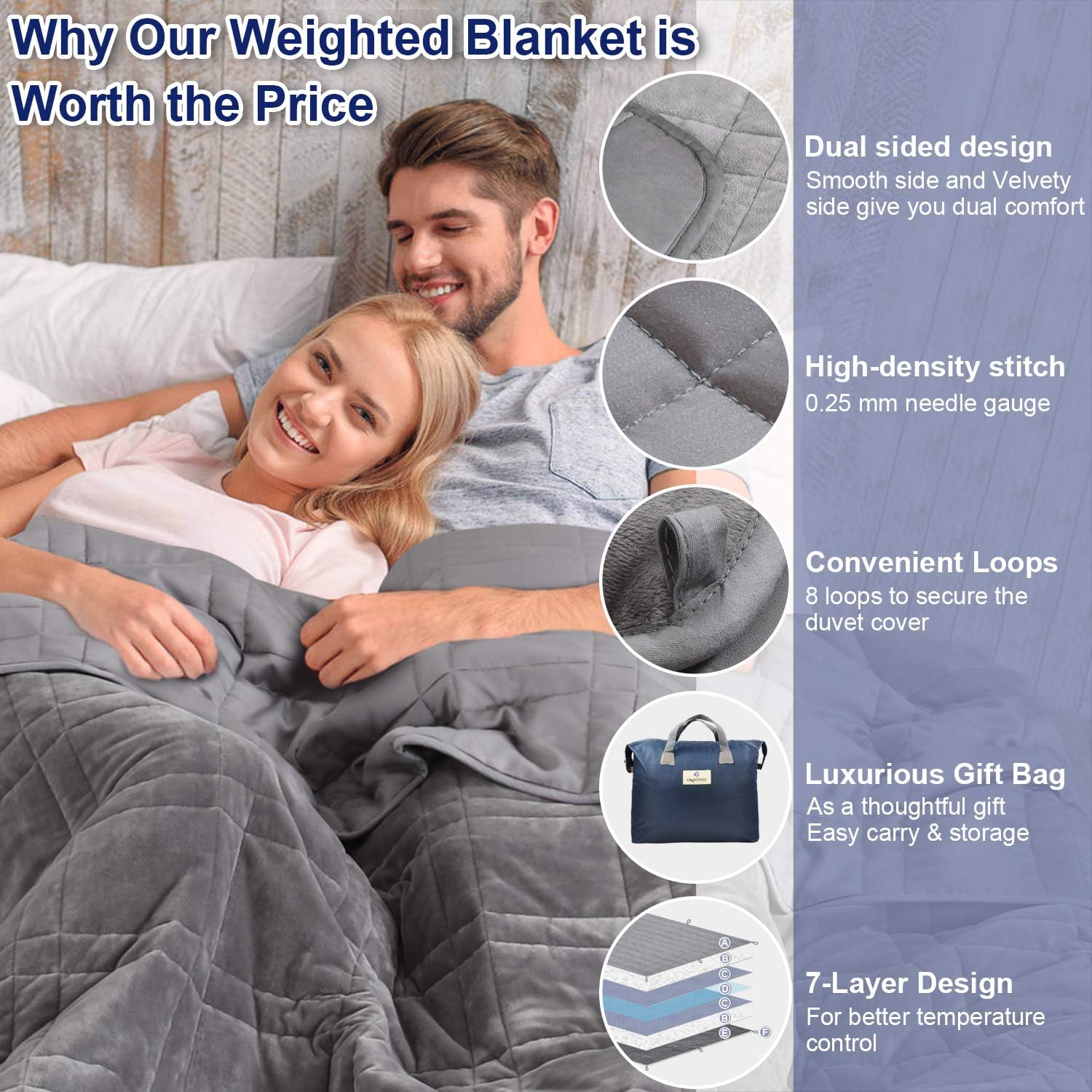 Thumbnail 5 de OMYSTYLE 15lb Weighted Blanket Queen Size