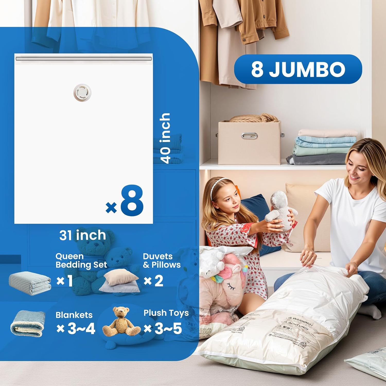 Detalle de TAILI 8 Pack Vacuum Storage Bags 40x31 for Bedding