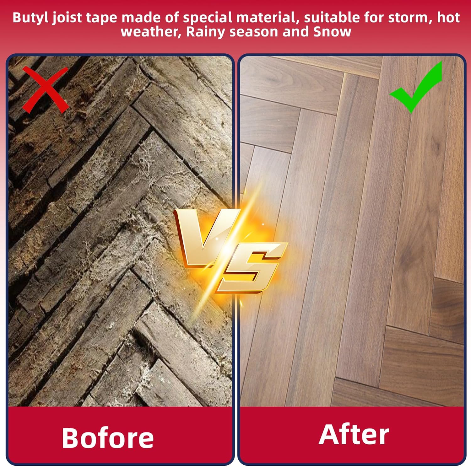 Detalle de MOLYLY Butyl Joist Tape 2 inch (2" x 50') — 10 Rolls Waterproof Deck Joist Flashing Tape