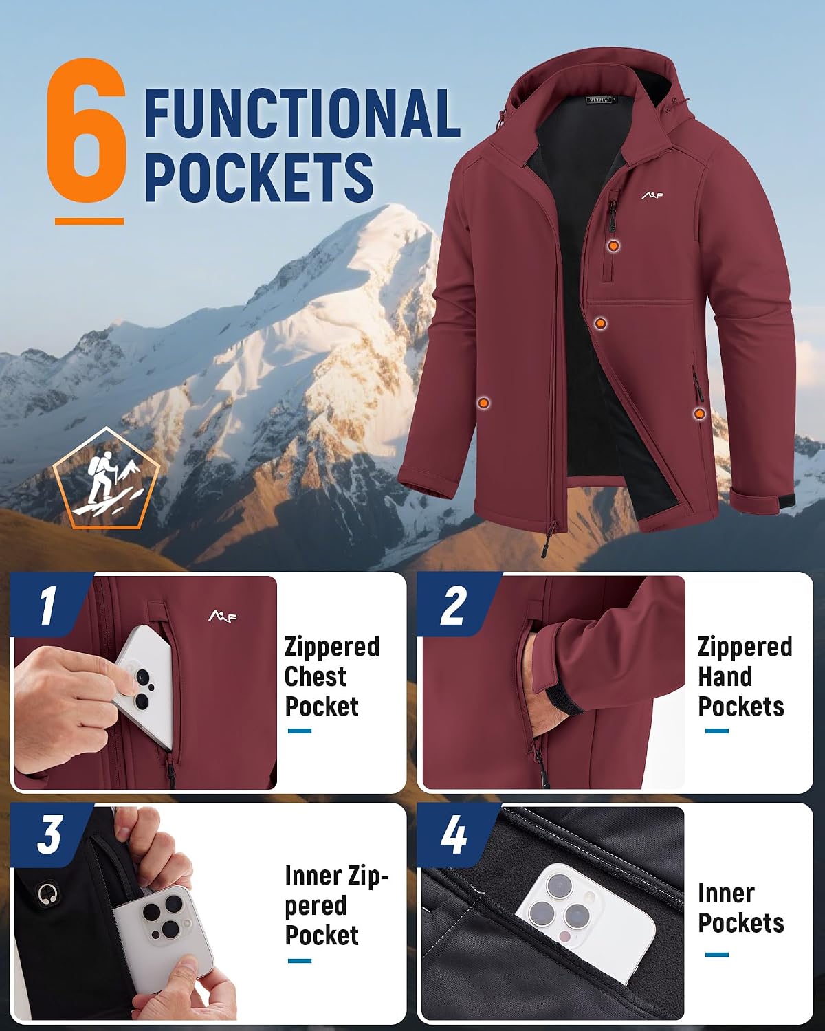 Thumbnail 5 de WULFUL Men's Softshell Jacket, Fleece-Lined with Stowable Hood