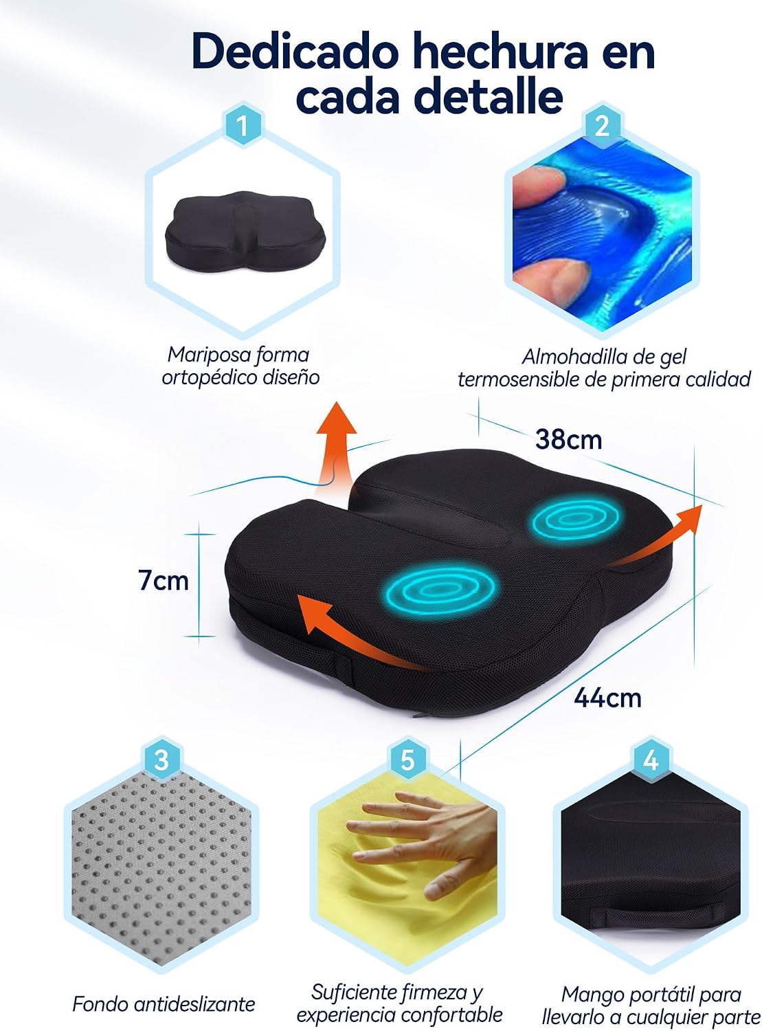 Detalle 2 de Travel Ease Cojín de Asiento Ergonómico 44×38×7 cm