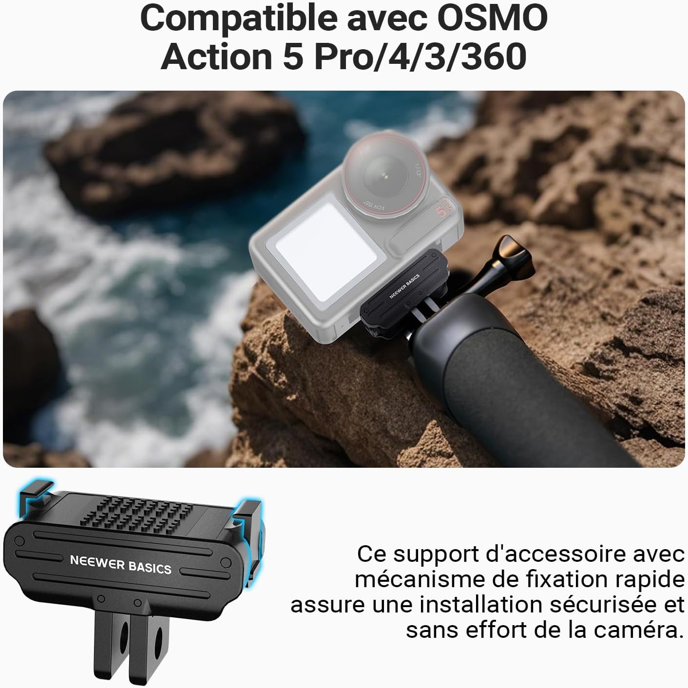 Thumbnail 2 de NEEWER Adaptateur de fixation magnétique à dégagement rapide pour DJI Osmo Action 5 Pro / 4 / 3 / 360 (DP04) avec filetage 1/4