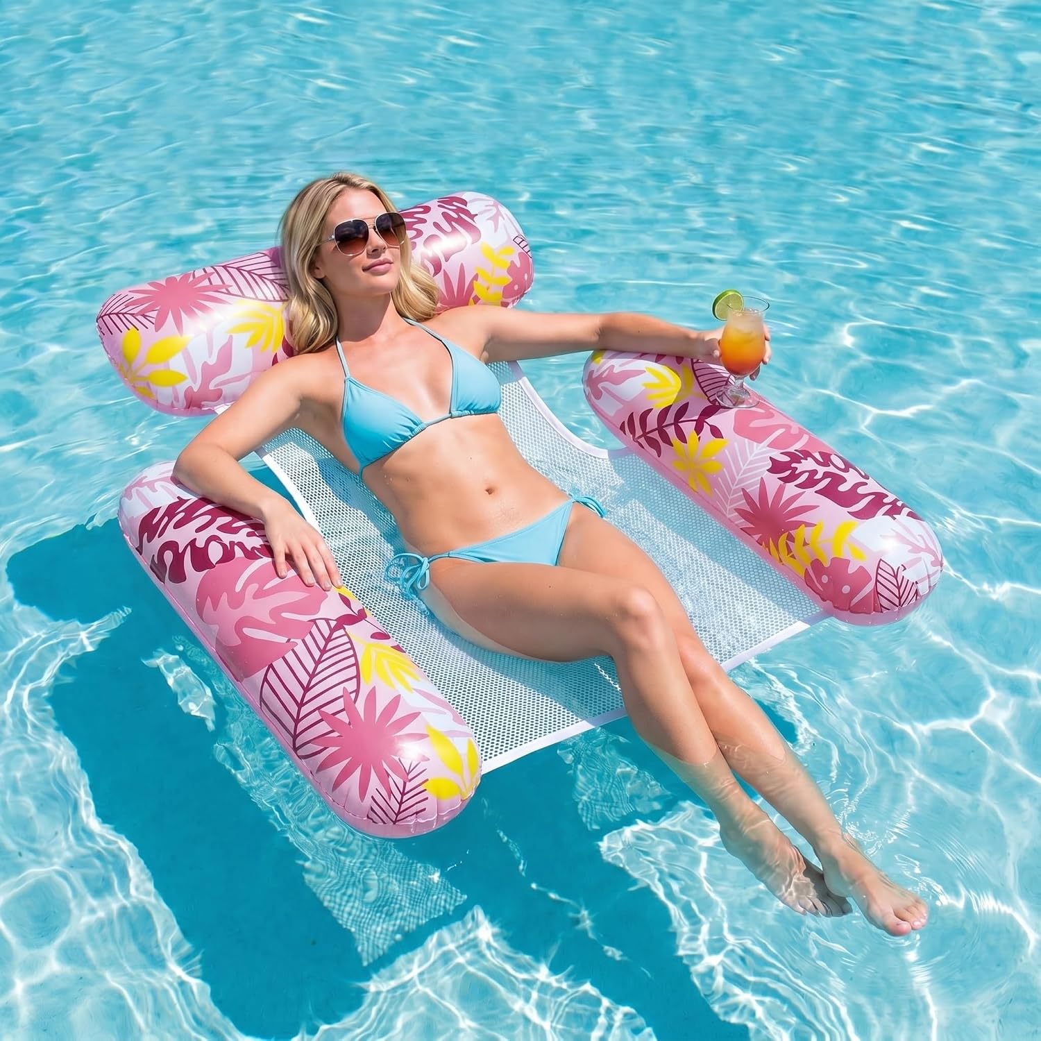 Detalle de Wincany Luftmatratze Pool mit Kippsicherem 3-Röhren-Design – 4-in-1 Aufblasbare Schwimmliege für Sommer, Strand und Urlaub
