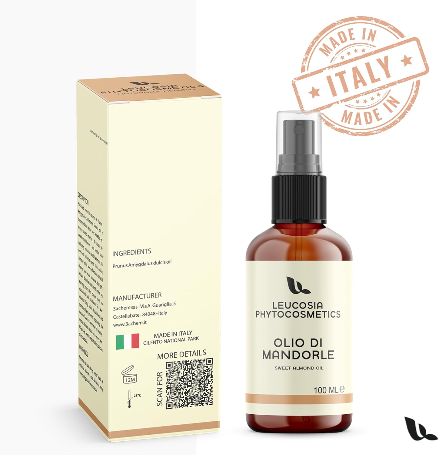 Thumbnail 6 de Olio di Mandorle Dolci Leucosia 100% puro – Multiuso per corpo, viso e capelli (100 ml)