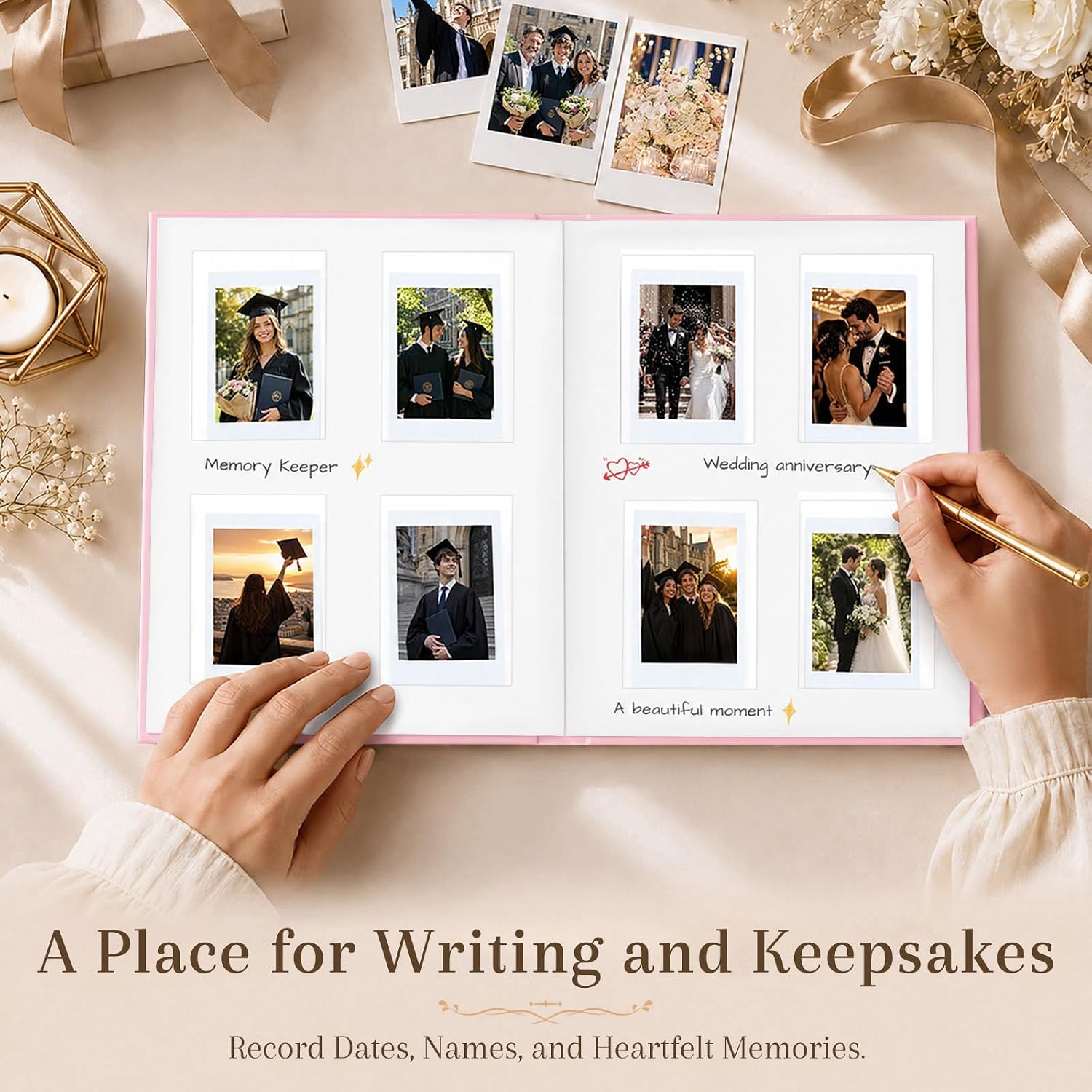 Detalle 2 de Ruibytree Mini Photo Album with Writing Space – różowy album, 128 kieszonek