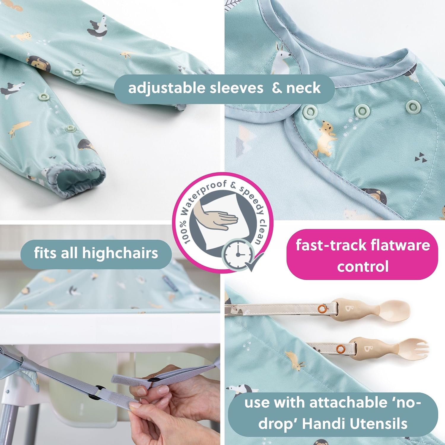 Detalle de BIBaDO Long Sleeve Baby Bibs (6–36 months) – Waterproof coverall weaning bib