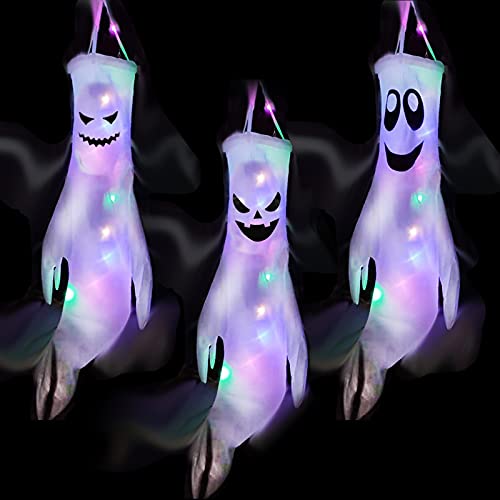 Detalle de Halloween Deko Geist – 120 cm, hängende Geister-Deko mit bunten Lichterketten von Bseical