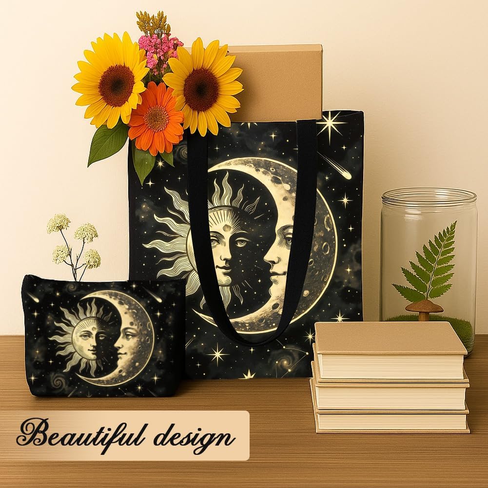 Thumbnail 4 de Twinklemon 2 Pack Canvas Tote Bag for Women with Makeup Pouch – Sun & Moon Edition