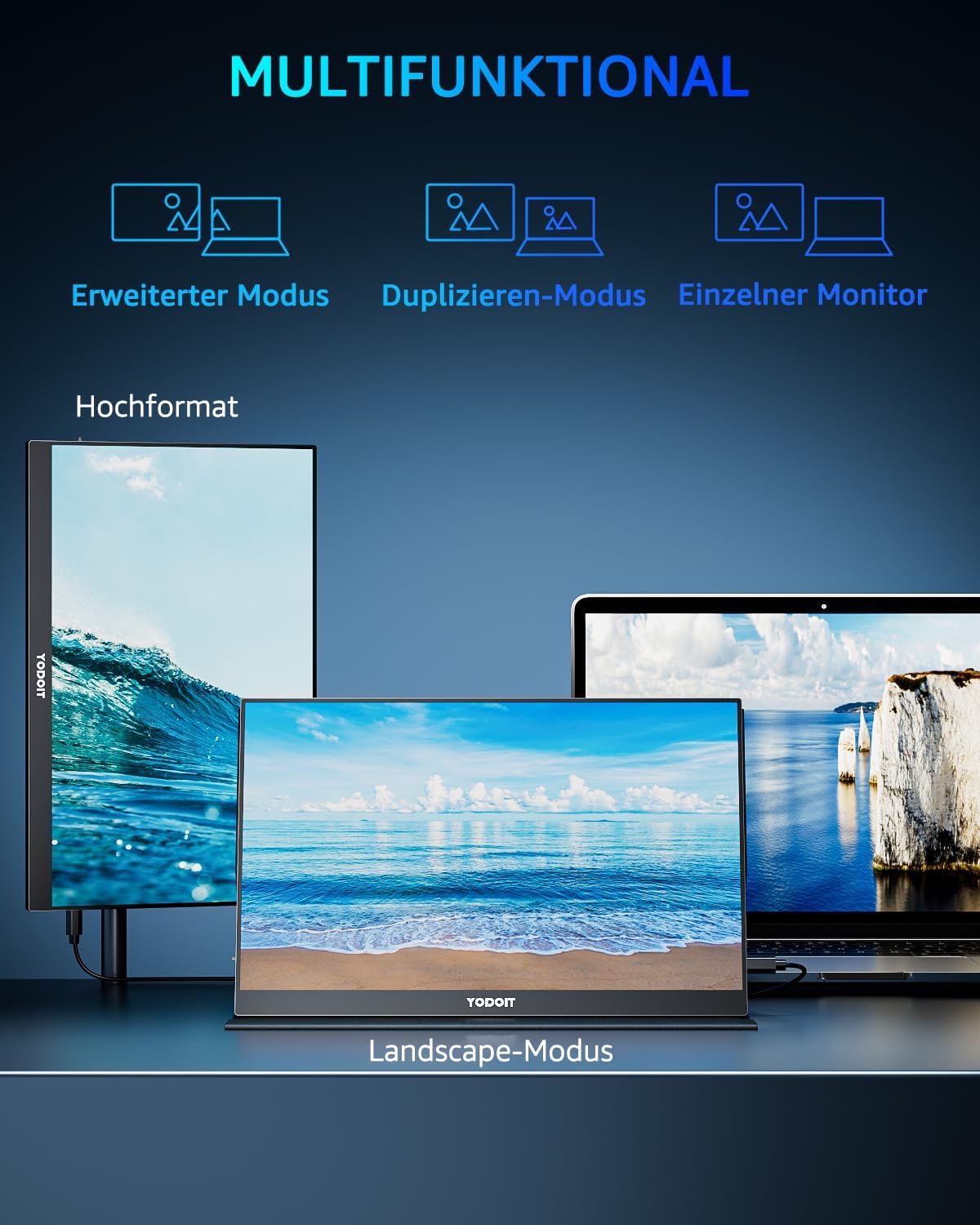 Detalle 2 de Yodoit Portable Monitor 15,6 Zoll - 144 Hz IPS-Panel, USB-C & HDMI tragbar