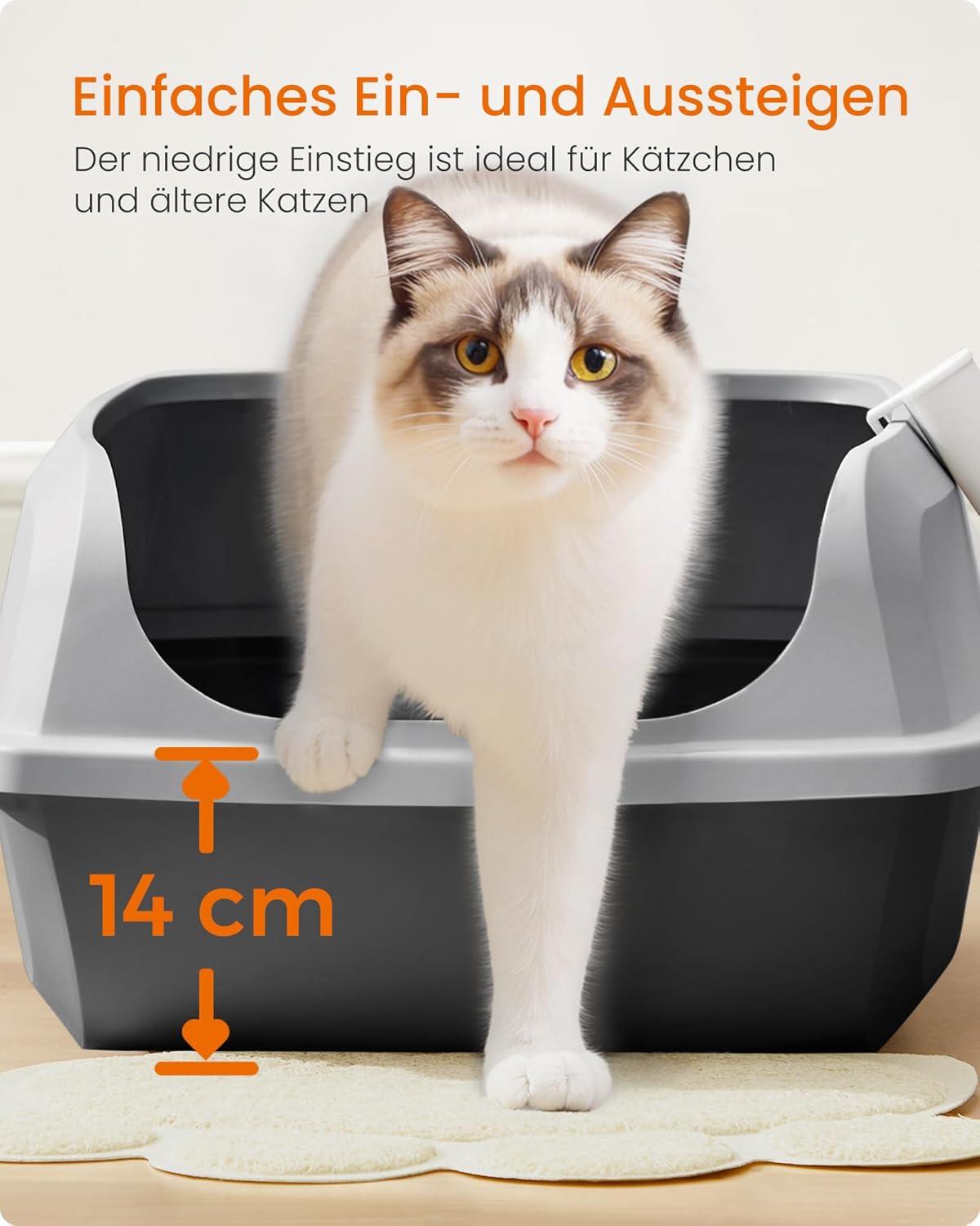 Thumbnail 6 de Feandrea Katzenklo XXL mit hohen Seitenwänden, offenem Oberteil und Schaufel – schiefergrau PPT010GN01