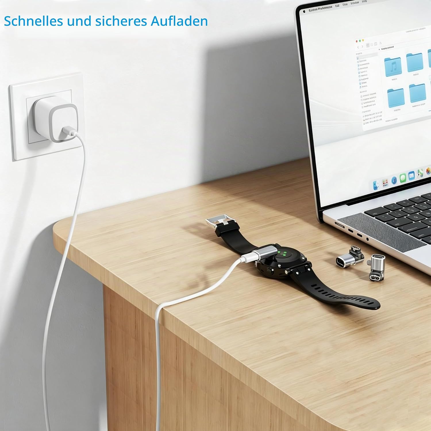 Detalle de USB-C zu Garmin Watch Ladekabel Adapter – 4 Stück, Winkel- und Geradenanschluss