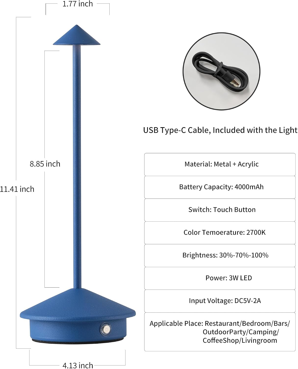 Thumbnail 4 de NEWSEE AMZ-TBL-023 Cordless LED Table Lamps, Blue Set of 2