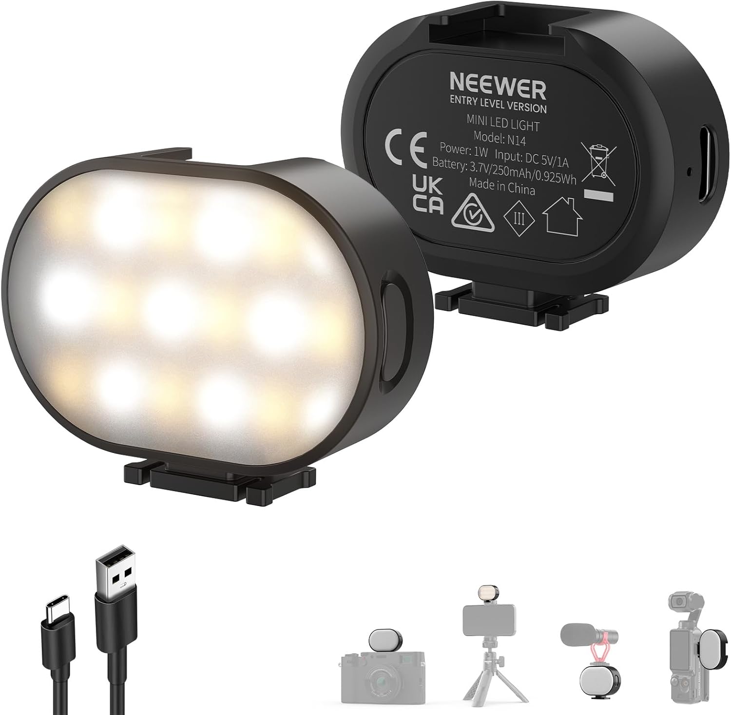 NEEWER N14 mini lampe vidéo magnétique d’appoint (1 W) pour téléphone, Action Cam et accessoires AC024