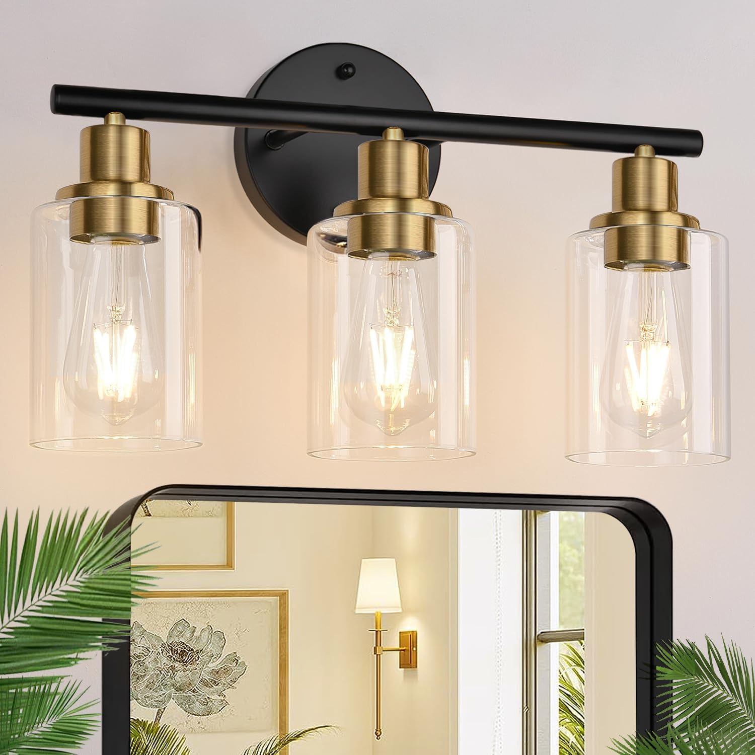 Detalle de Zarbitta Gf-sxbv-49 3-Light Vanity Wall Sconce, Black and Gold