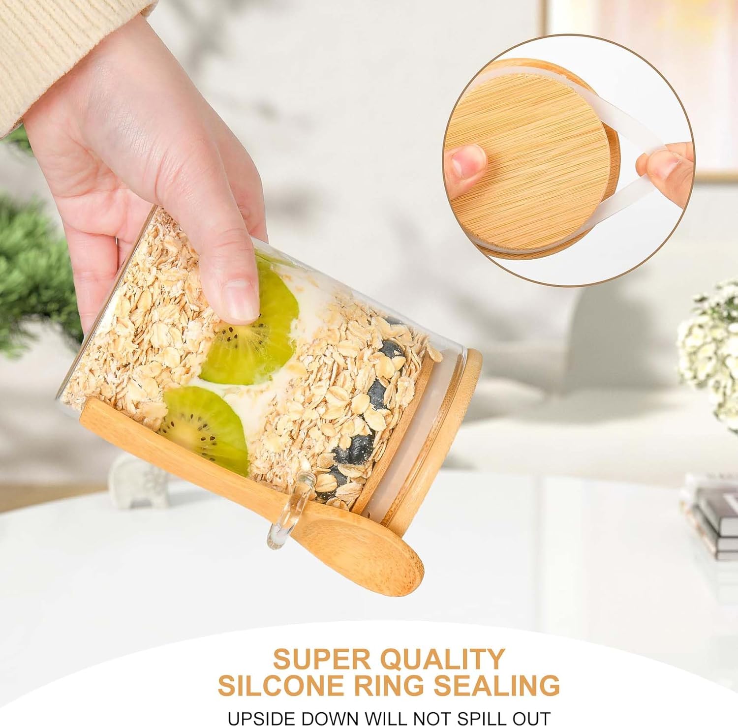 Thumbnail 2 de Eidoct 4pcs Glass Jars with Spoons – Airtight Storage Jars with Wooden Lids