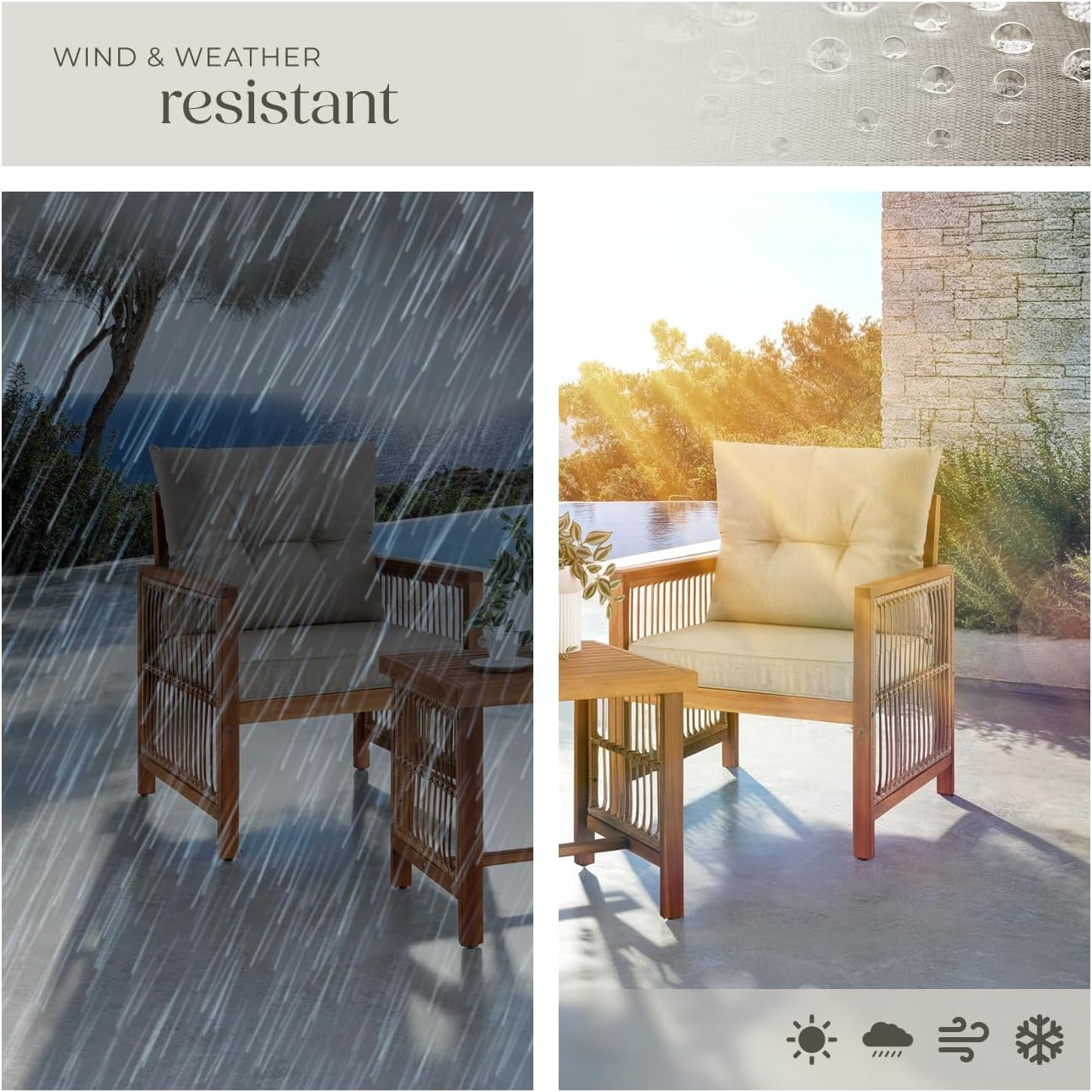 Thumbnail 6 de tectake Eivissa 406109 loungeset med repdesign, akaciaträ och dynor