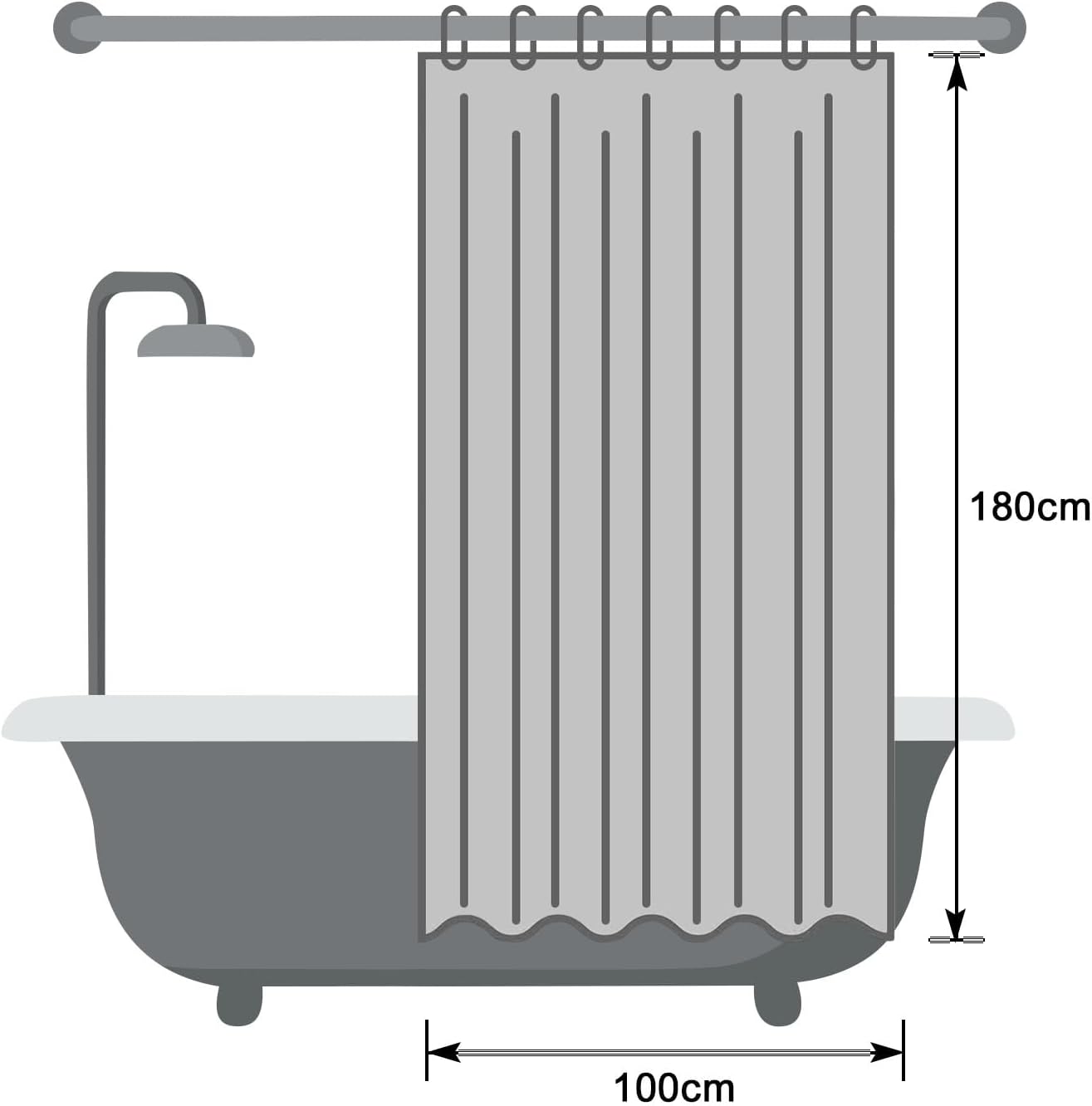 Thumbnail 6 de EurCross Klein Duschvorhang 100×180 cm aus Polyester, dunkelgrau, wasserdicht mit 7 Ösen