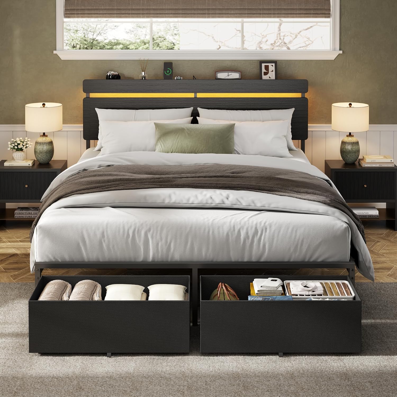 Thumbnail 3 de Forestell HK-BF-028-CLD-Q-1-B Queen Platform Bed with RGB Lights and Drawers