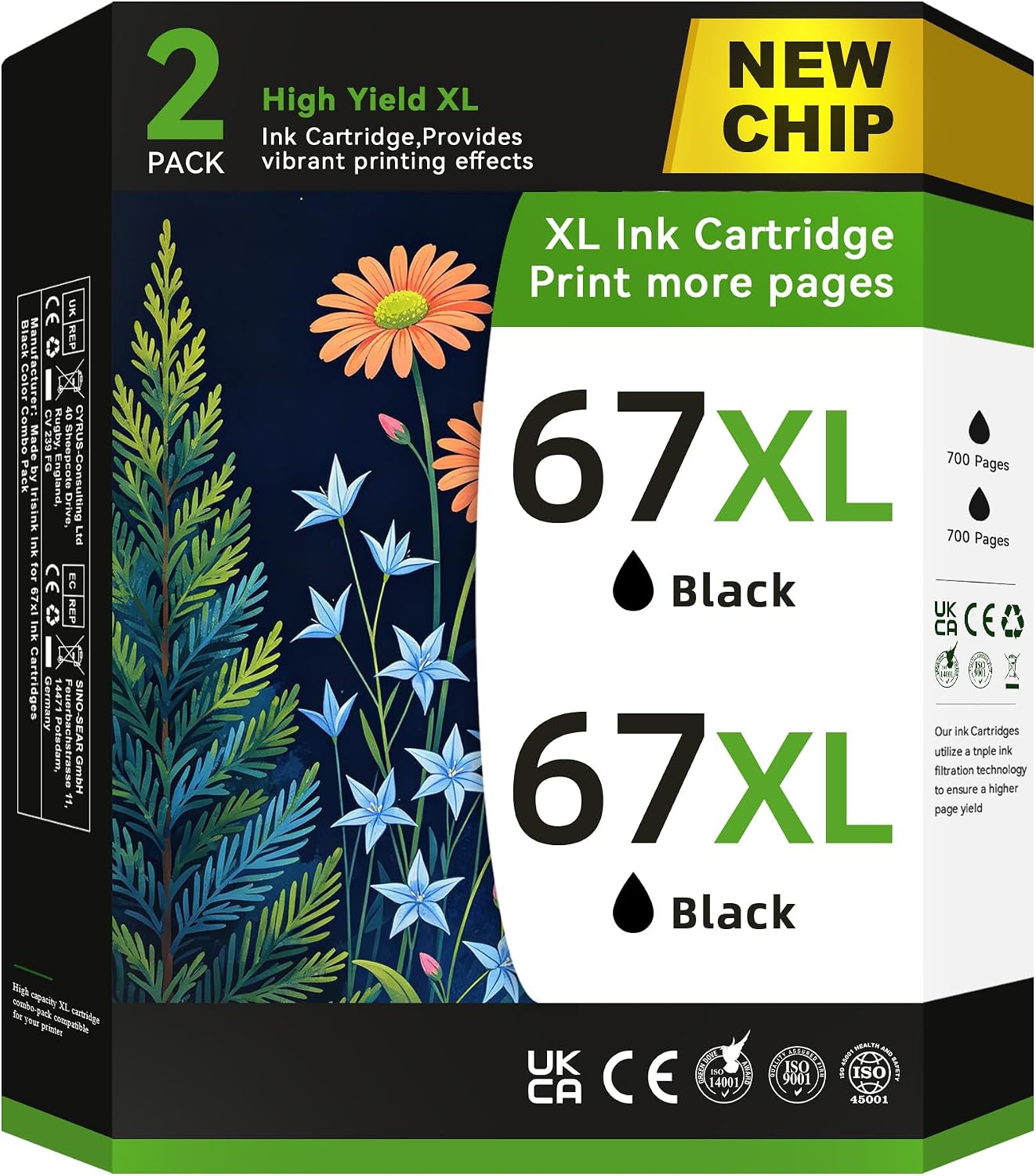 Detalle de NVN 67XL Black Ink Cartridges 67-2B, Two-Pack, 1,400-Page Yield