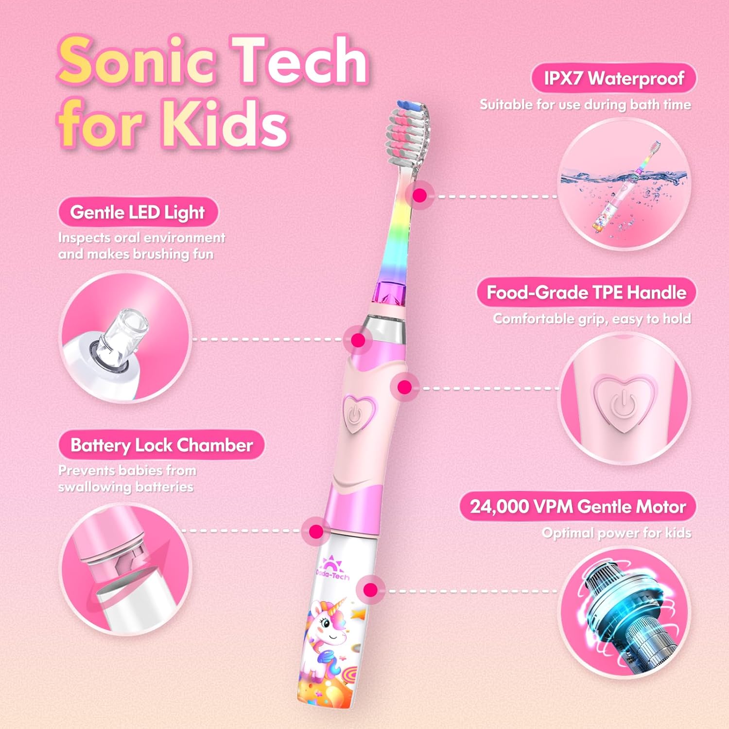 Thumbnail 3 de Kids Electric Toothbrush 3-5-6-12 Unicorn Pink