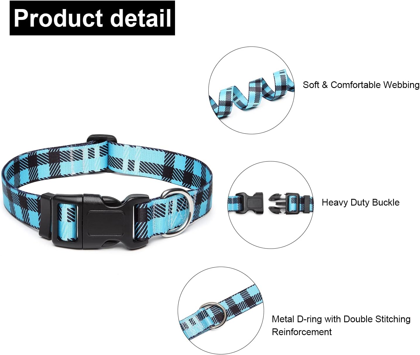 Detalle de Mercano verstellbares Hundehalsband aus weichem Nylon (L, kariertes Blau) – Komfort & robustes Design