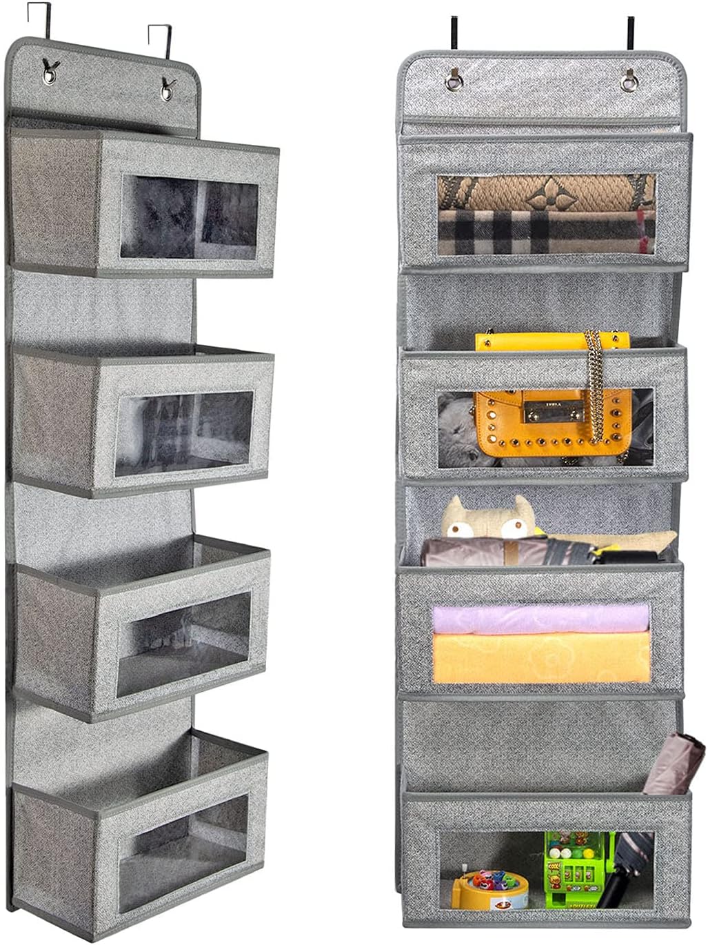 BrilliantJo Hängeorganizer Starsglowing mit 4 Taschen und 2 Haken für Kinderzimmer, über Tür oder Wandmontage (Grau)