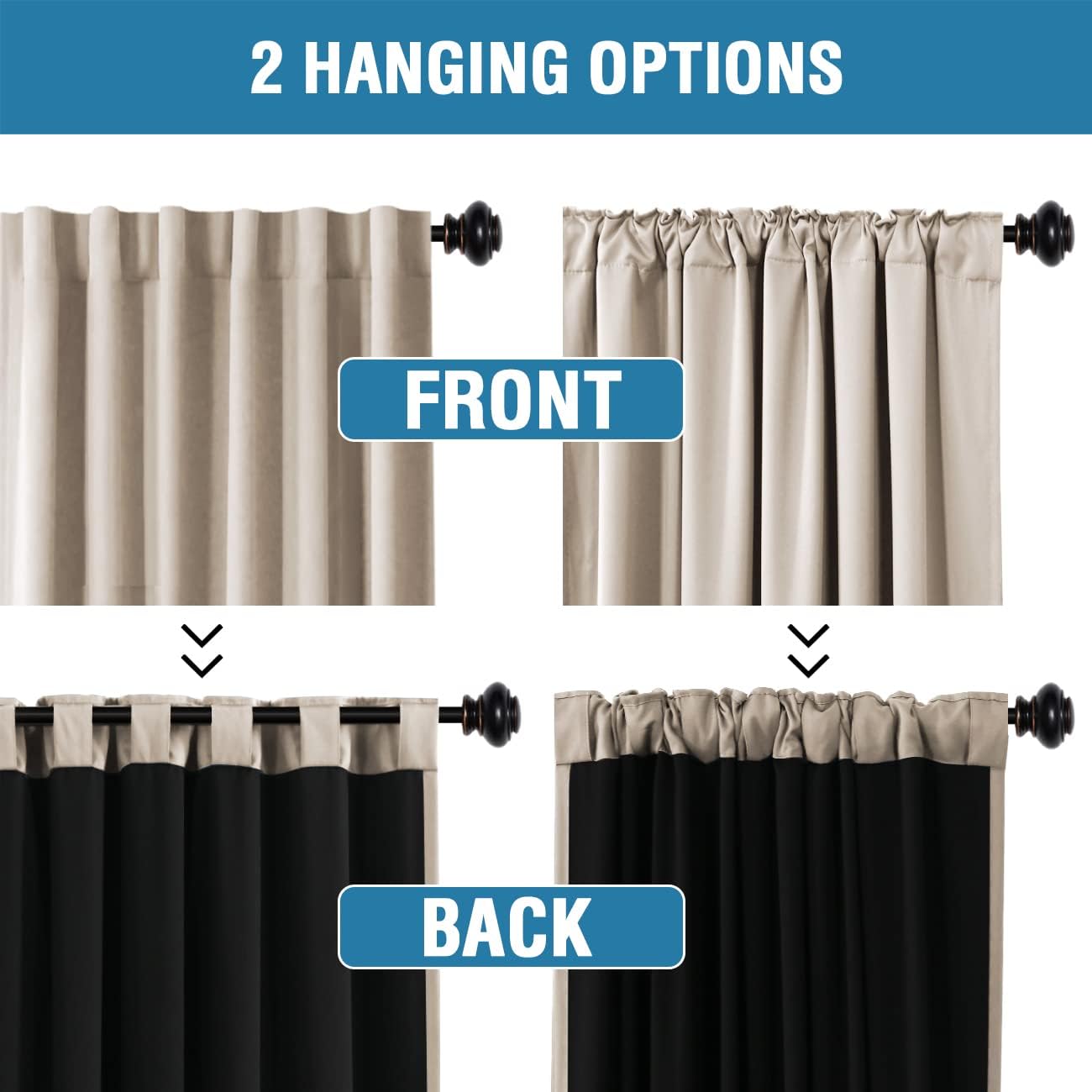 Thumbnail 4 de H.VERSAILTEX 2 Blackout Curtains, 84-Inch, Natural Sand, Black Liner
