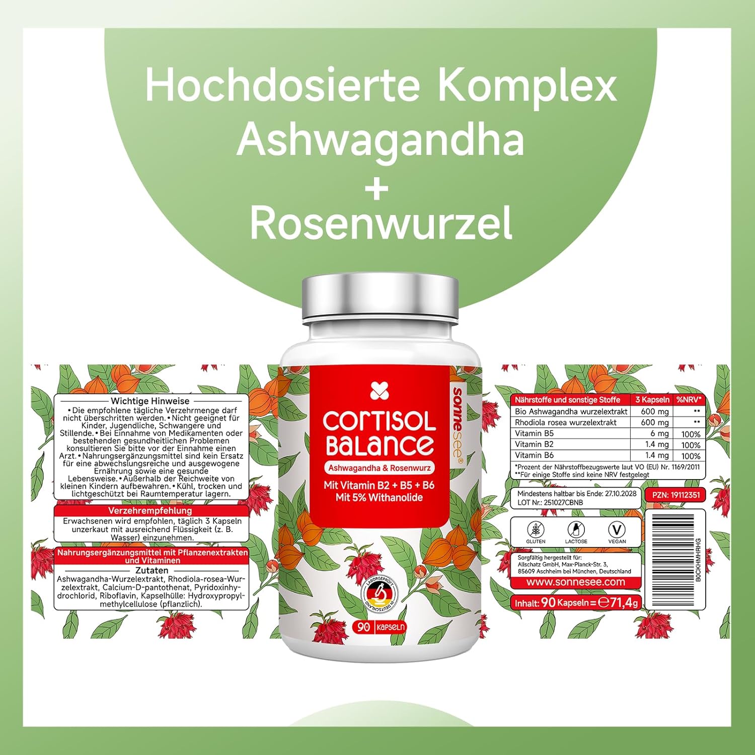 Detalle 2 de Cortisol Balance 5 in 1 600 mg Kapseln Tagesdosis