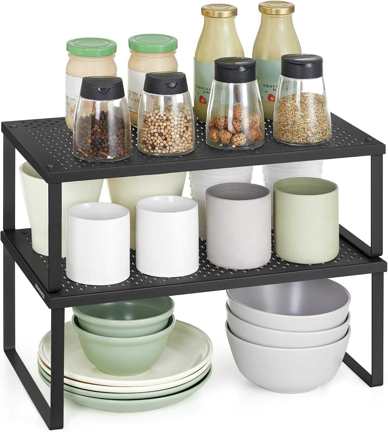 SONGMICS Spice Racks, Set of 2 Cupboard Organisers – Ink Black KCS401B01