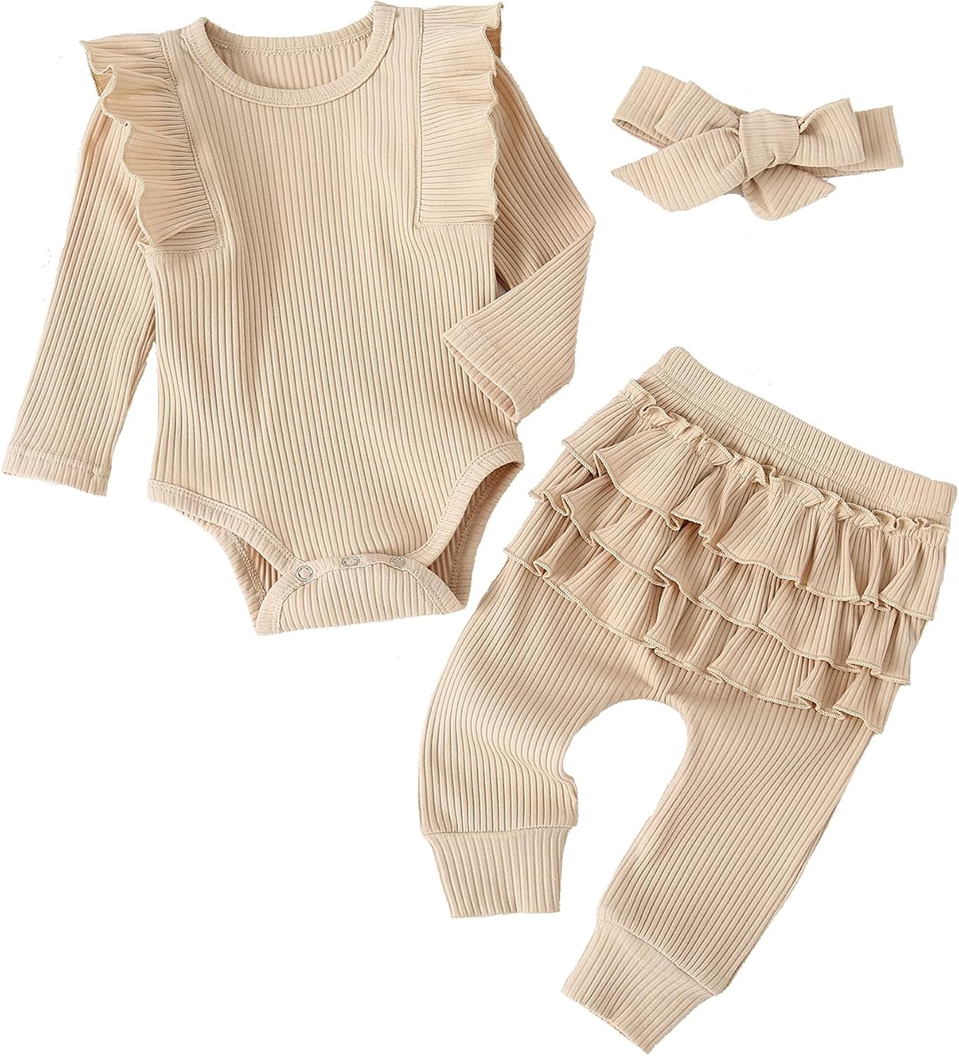 Detalle de Fullfamous 3pc Baby Girl Romper Set 0-18M 👶