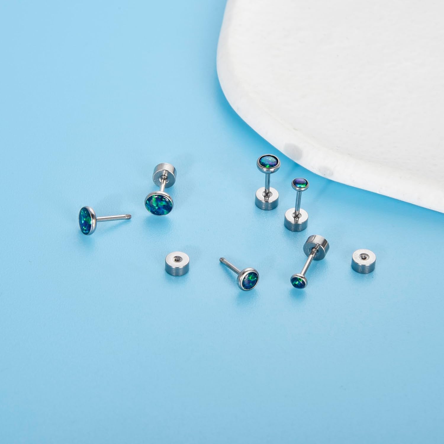 Thumbnail 5 de Titan Ohrringe Hypoallergen G23 – Schraubverschluss, 5 mm, Grün Opal