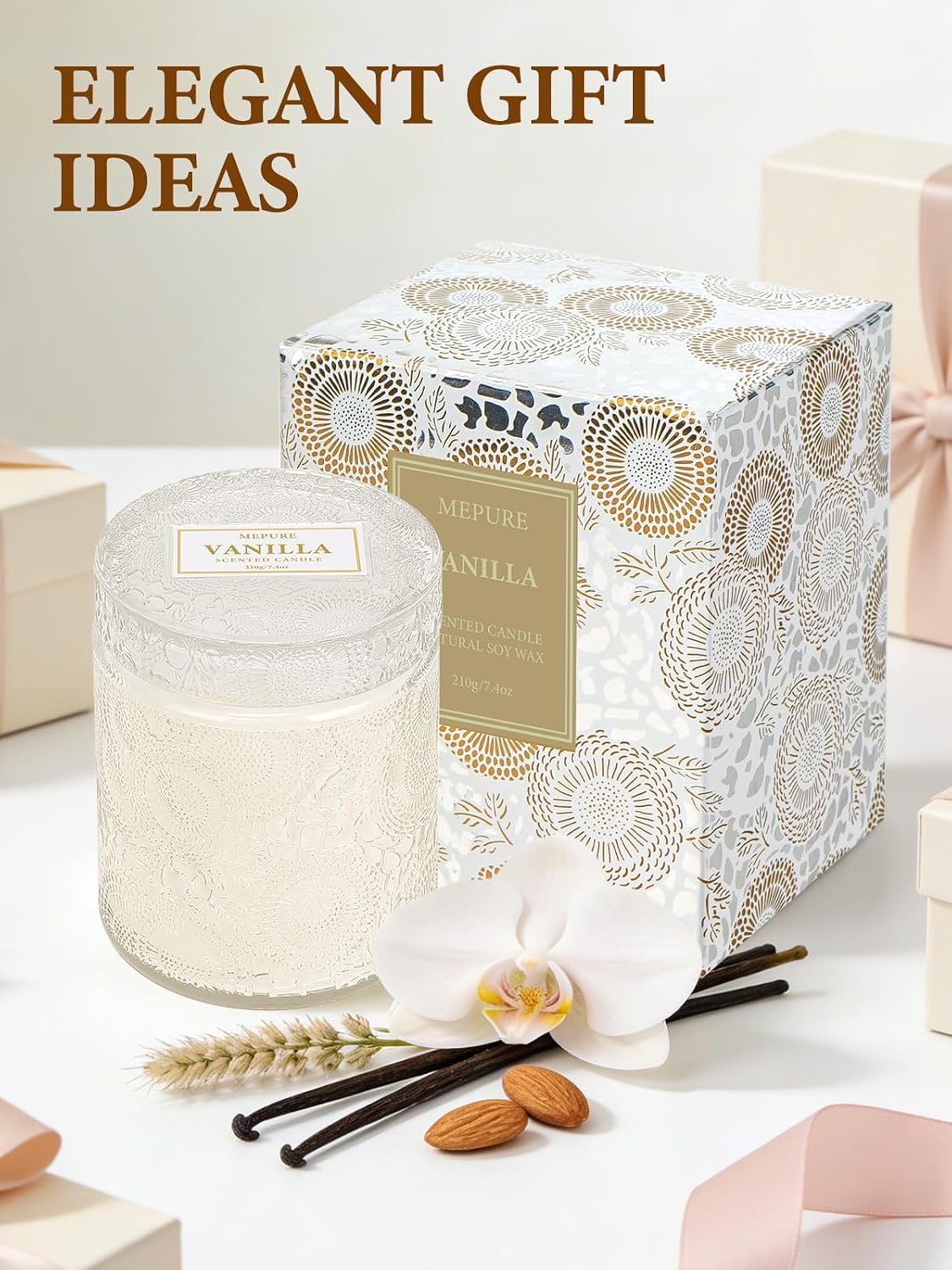 Detalle de Vanilla Soy Wax Scented Candle, 210g Hand-Poured with Double Cotton Wicks