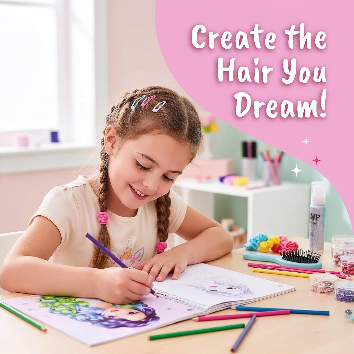 Detalle 2 de BSCOOL A266147 Create Hairstyles Fashion Design Activity Book with Stickers